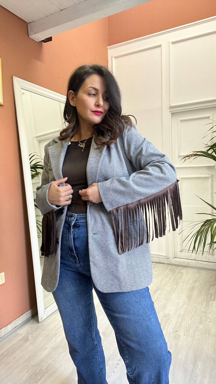 Giacca Con Frange Grigia