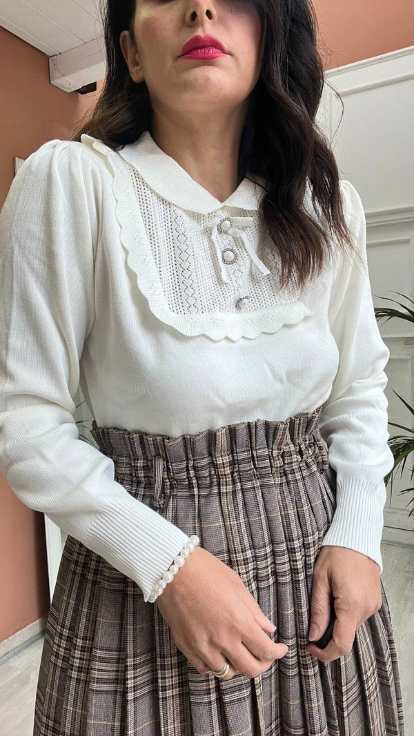 Pull Bianca Con Colletto
