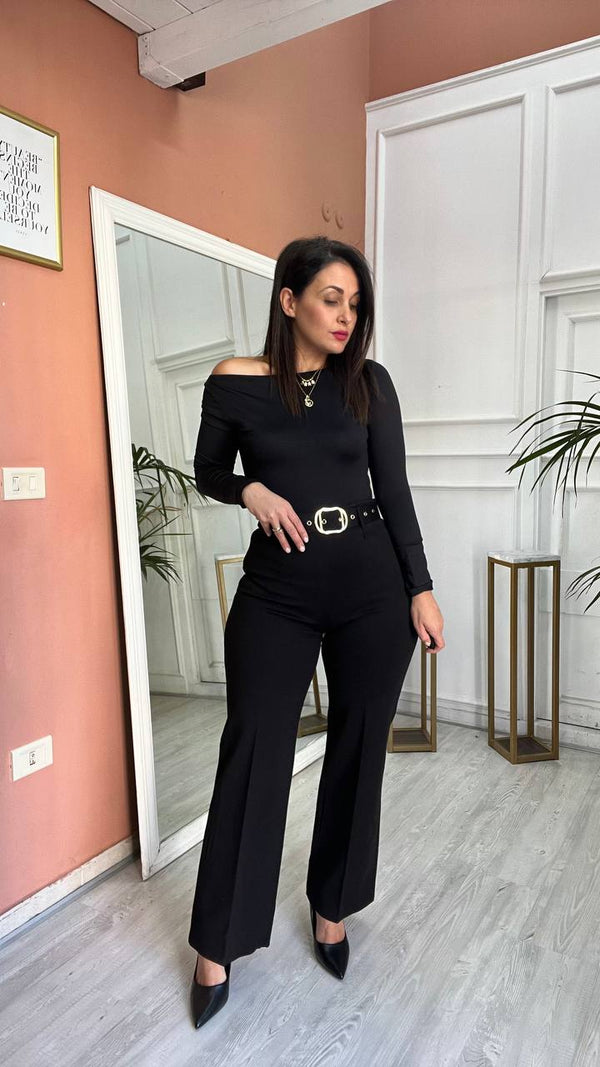 Pantalone Nero Con Cintura