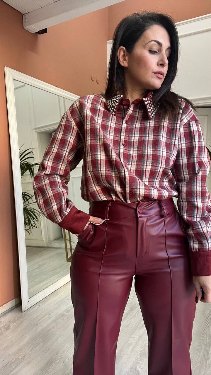 Camicia A Quadri Bordeaux