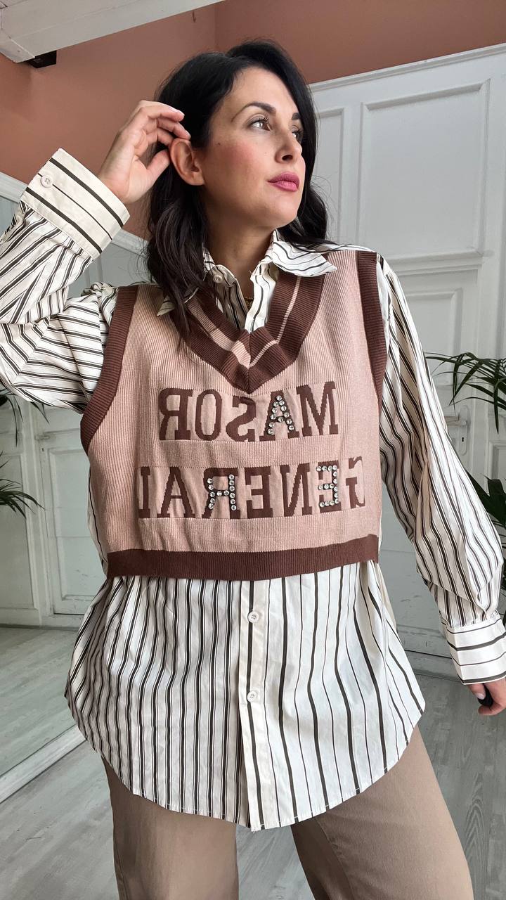 Camicia A Righe Marrone + gilet