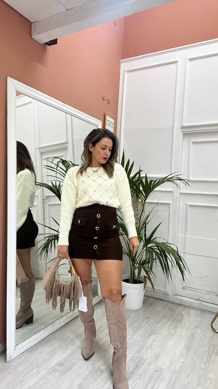 Gonna Marrone Con Bottoni