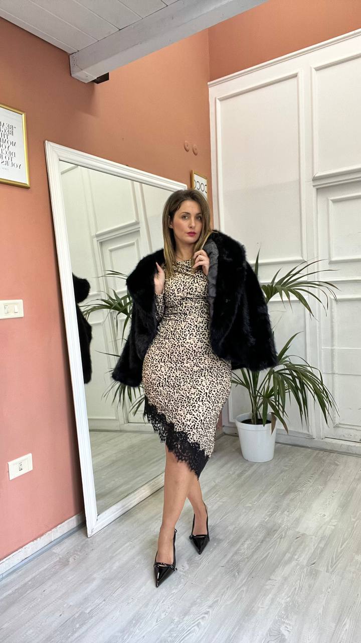 Vestito Maculato Con Pizzo