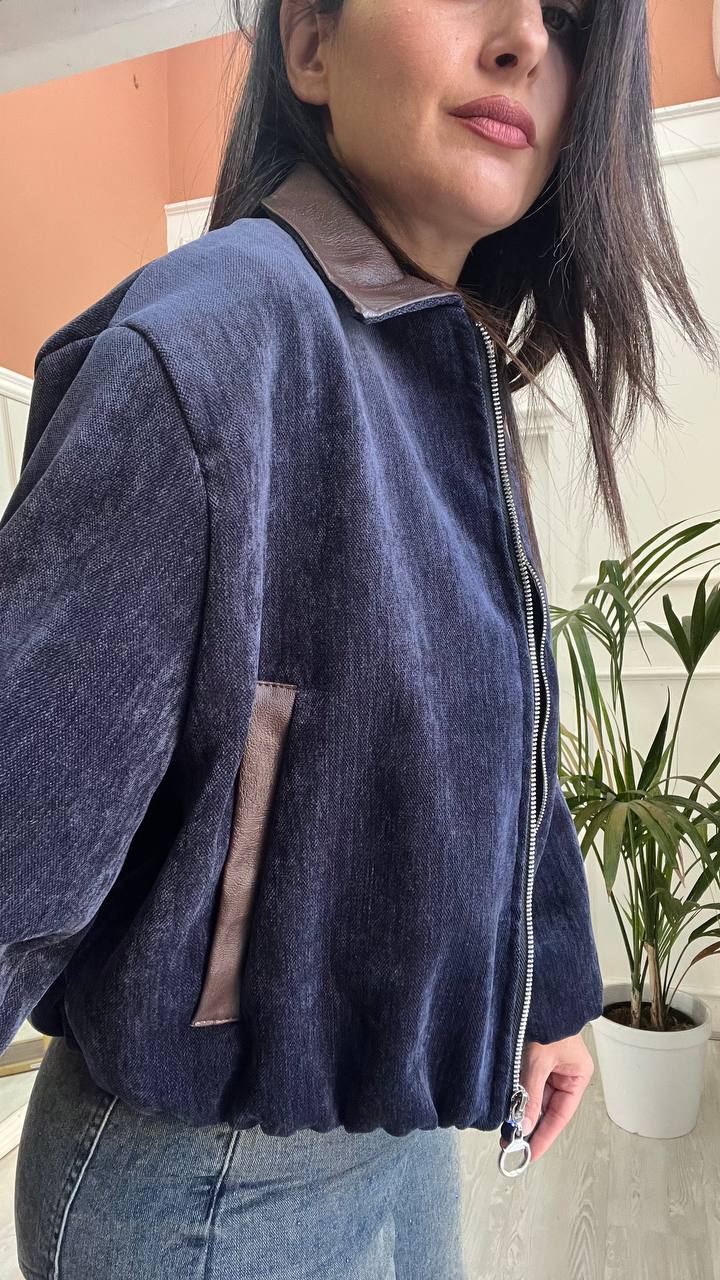 Bomber Blu in camoscio
