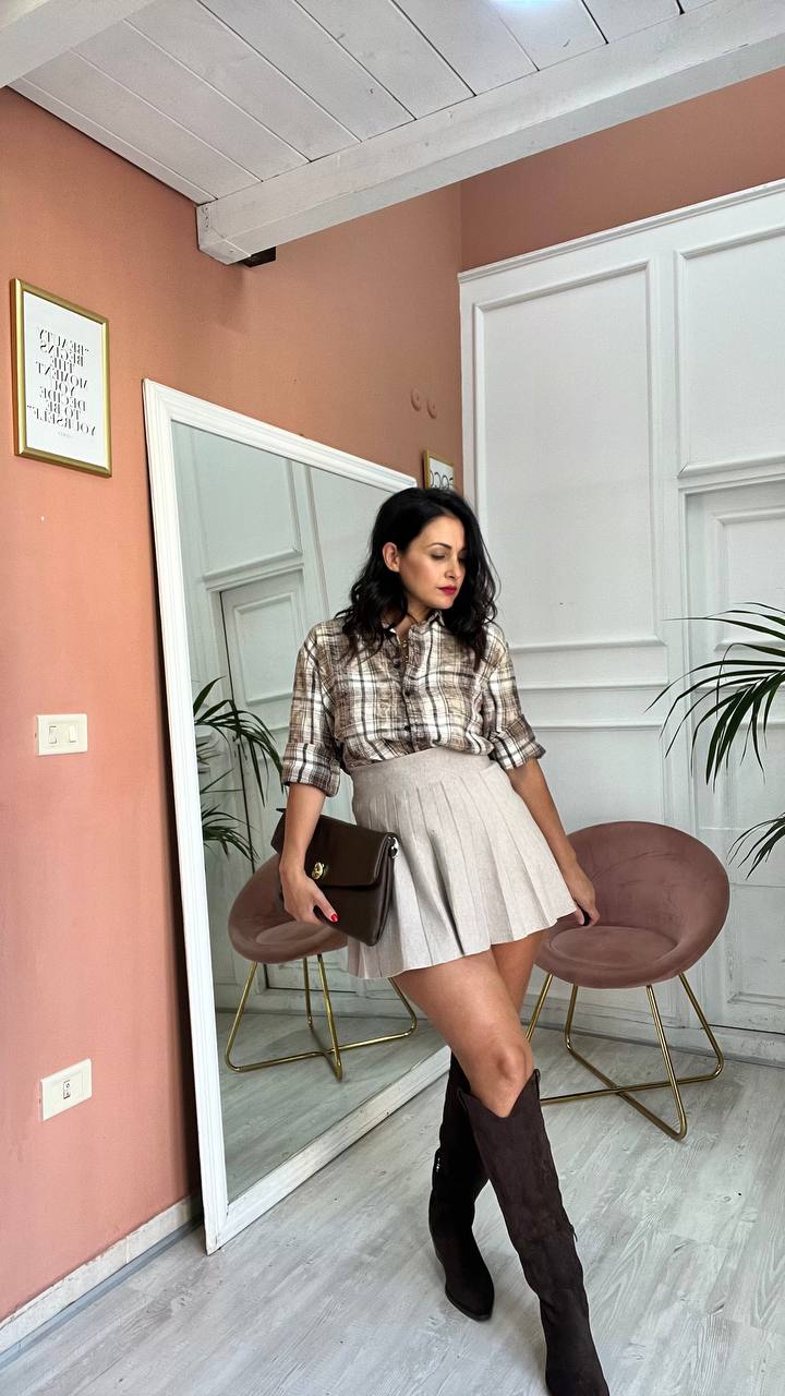 Mini Gonna Beige a pieghe