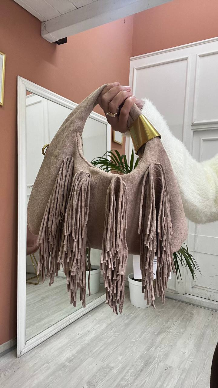 Tracolla Beige Con Frange
