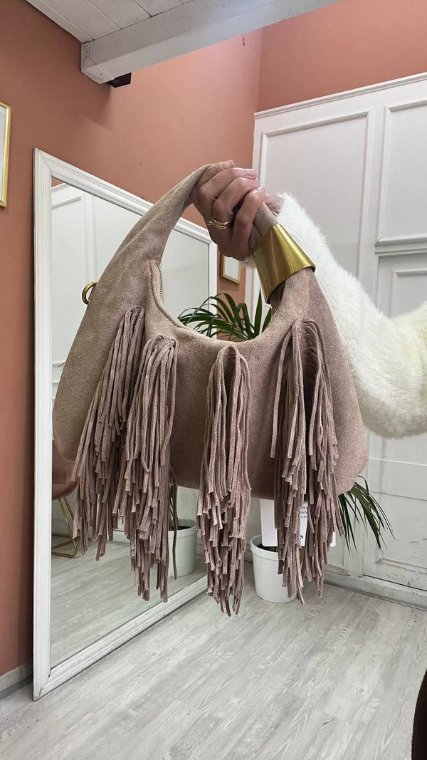 Tracolla Beige Con Frange
