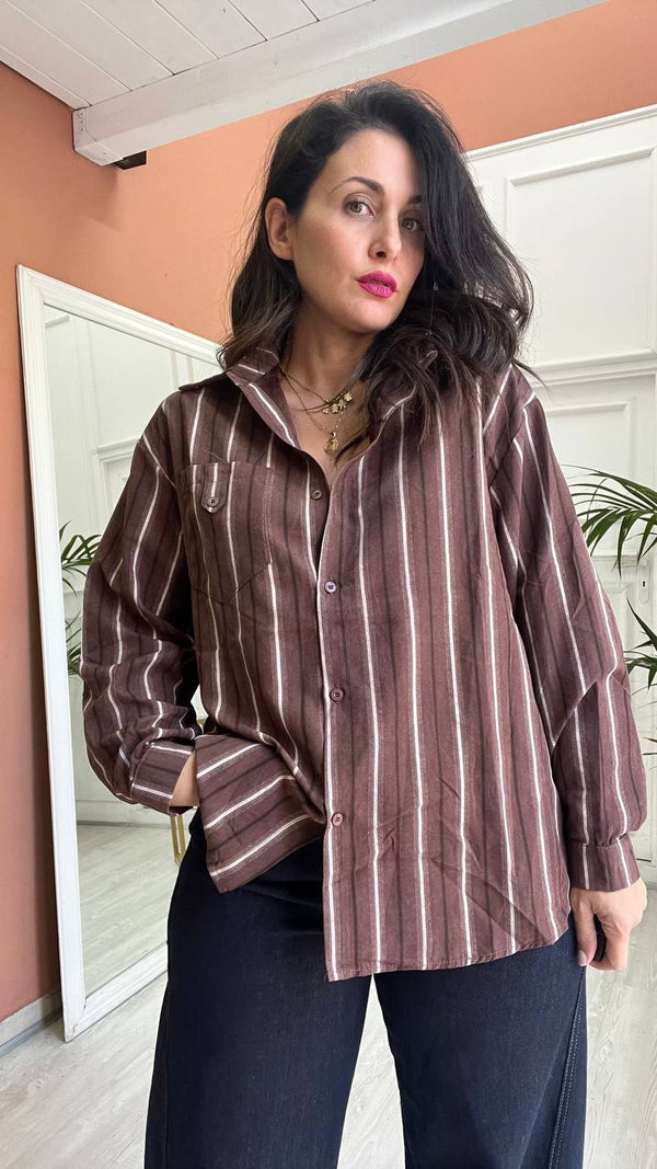 Camicia A Righe Marrone