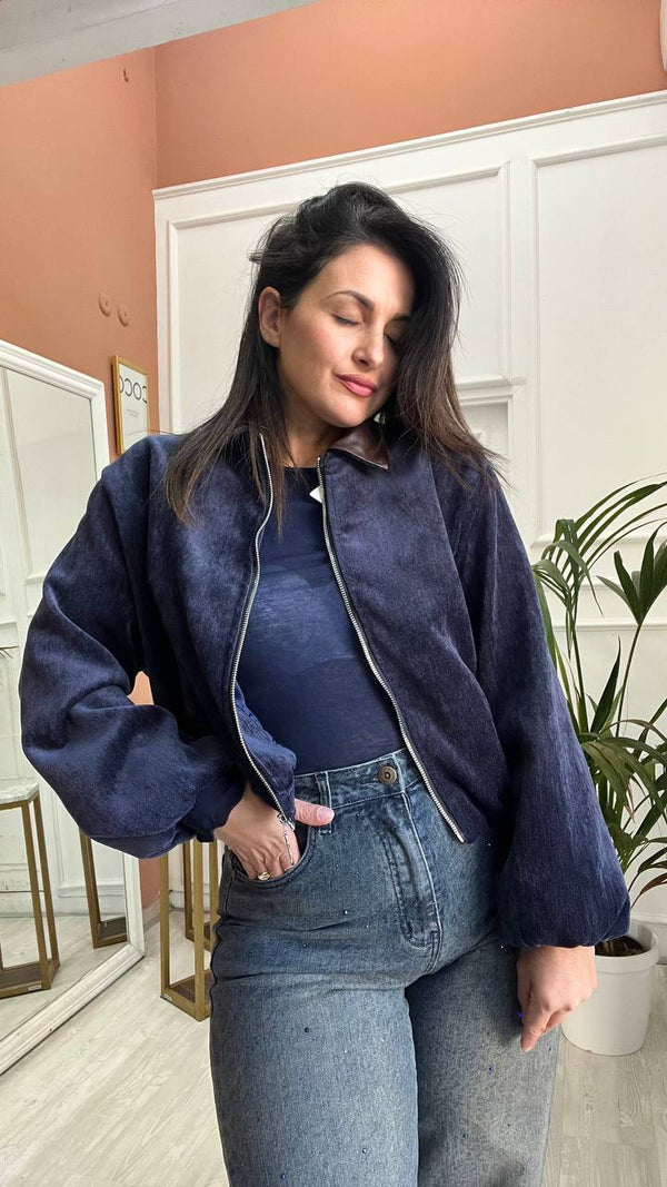 Bomber Blu in camoscio