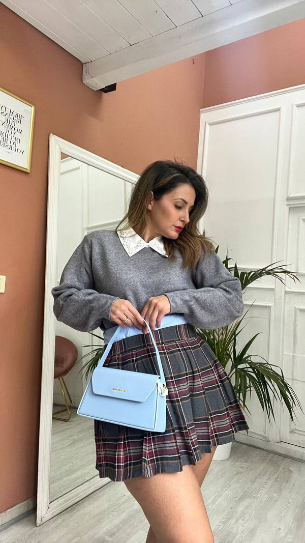 gonna A Quadri Grigio & Bordeaux