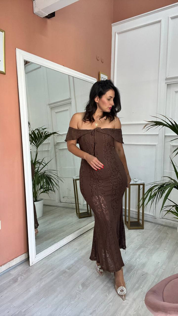 Vestito Marrone In Pizzo