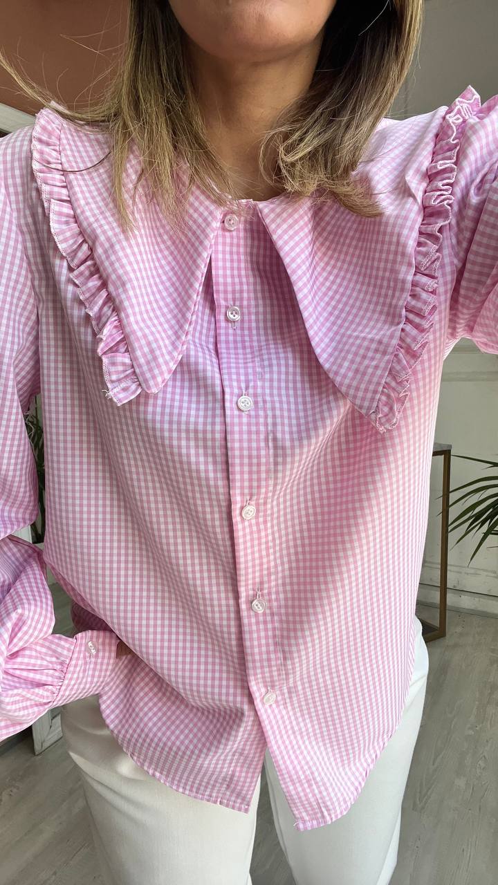 CAMICIA CON COLLETTO BIANCA E ROSA