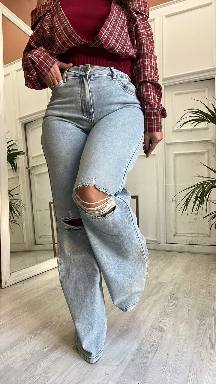 Jeans Wide Leg Strappato