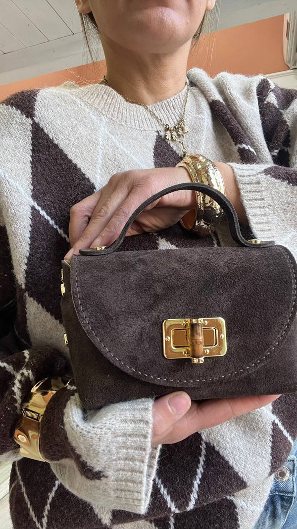 mini bag marrone in camoscio