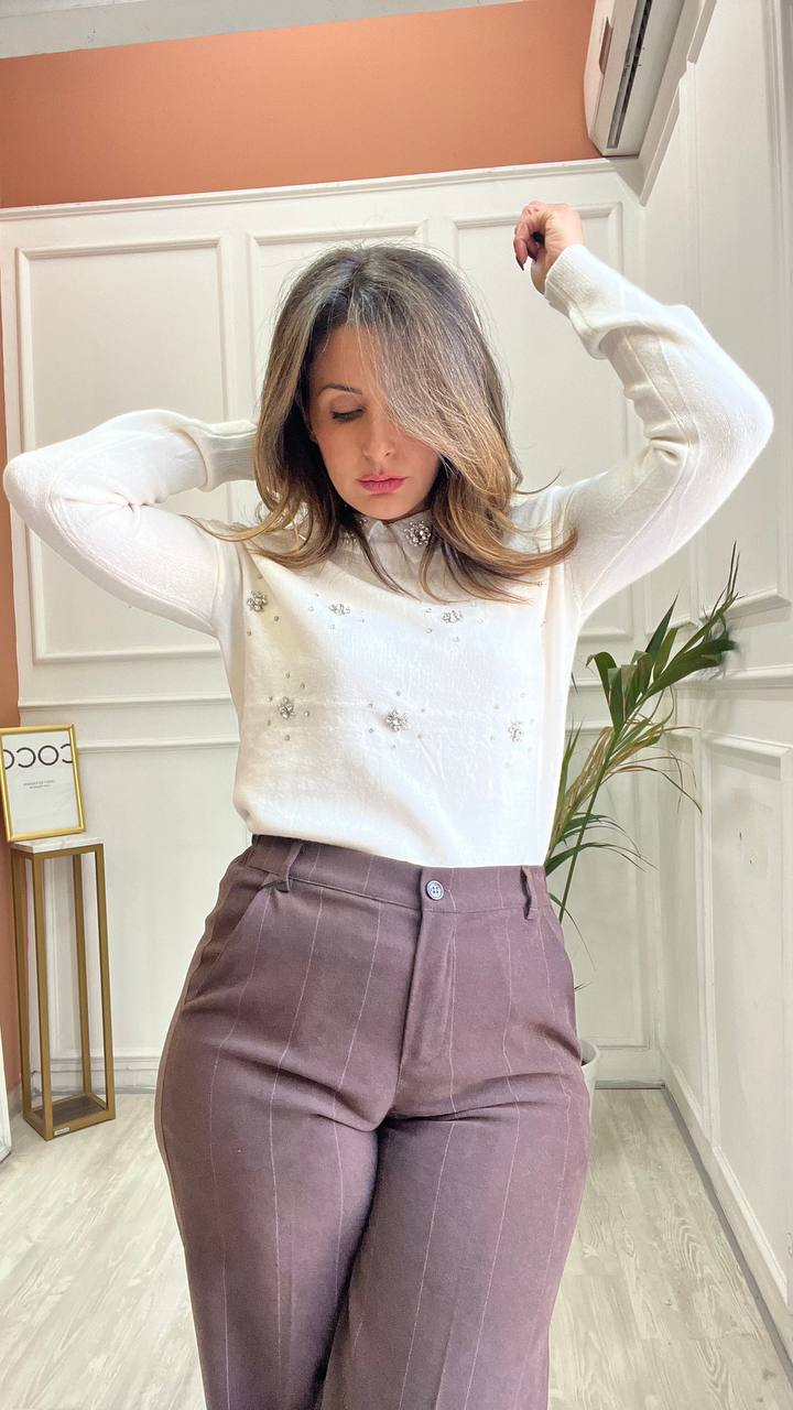 Pull Bianco Con Colletto