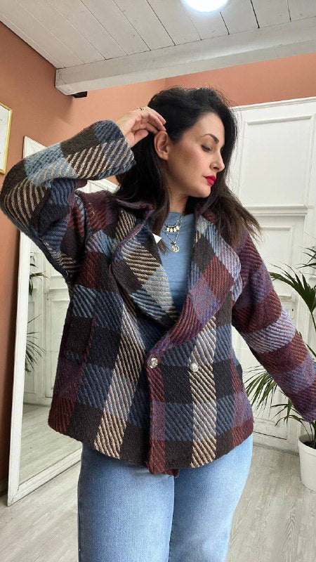 Giacca A Quadri Celeste