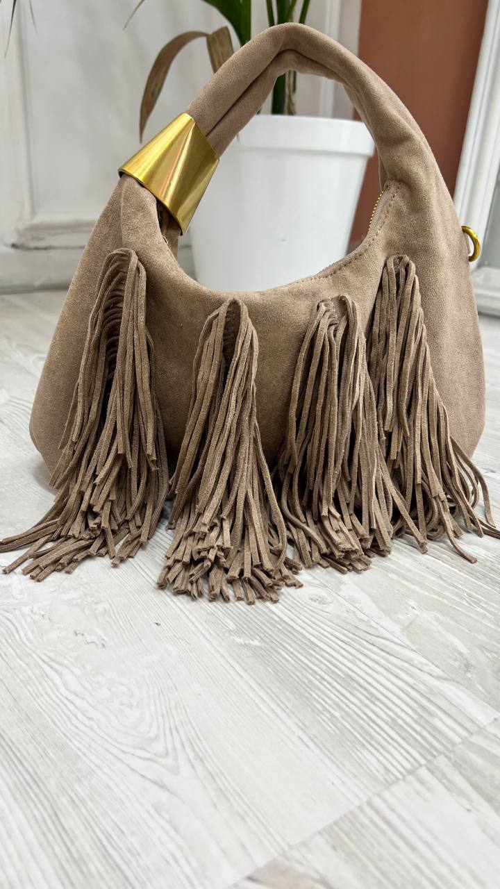 Tracolla Beige Con Frange