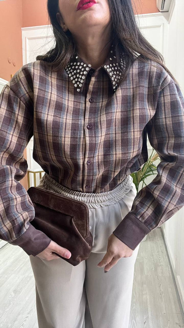 Camicia A Quadri Marrone