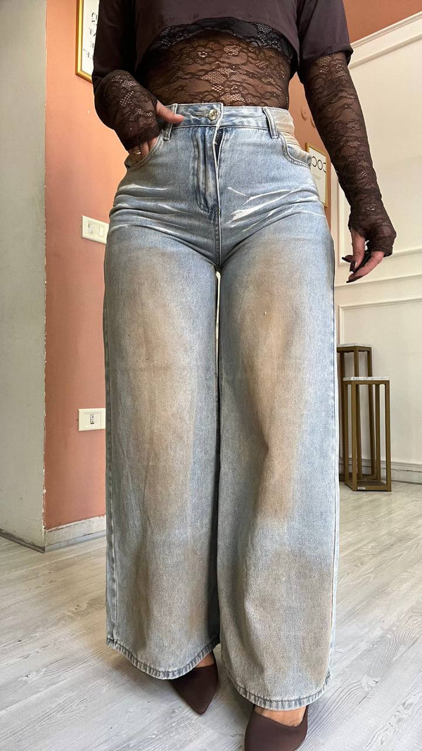 Jeans A Palazzo Con Sfumature Beige