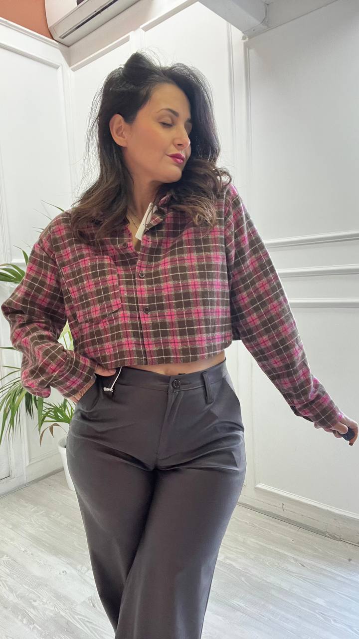 Camicia Crop Rosa&Marrone