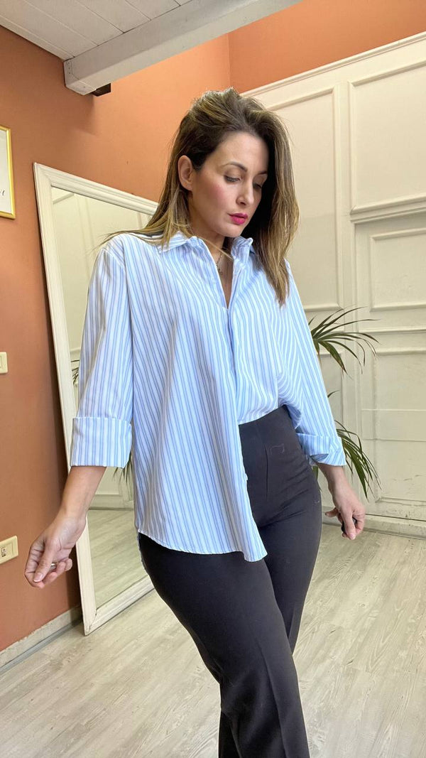 Camicia A Righe Celeste