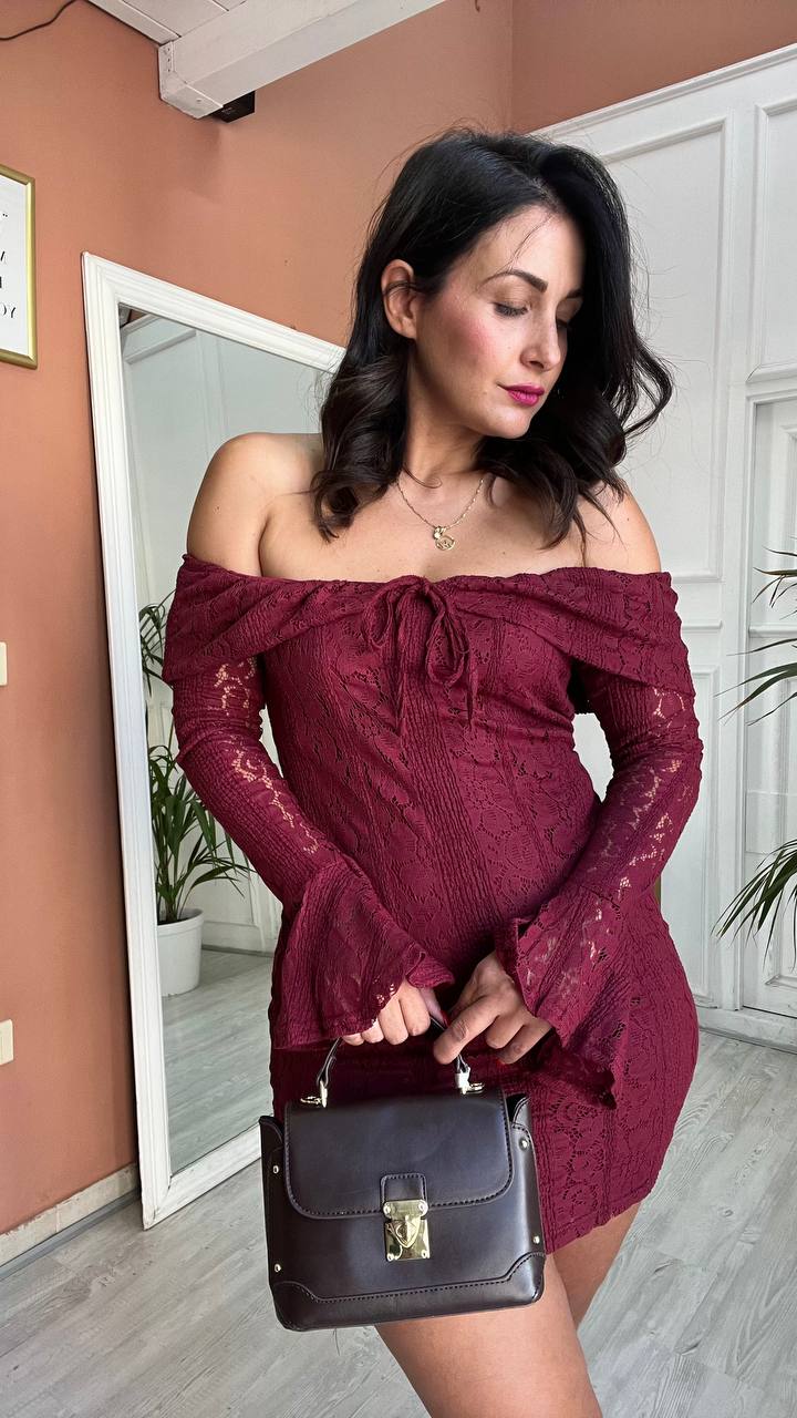 Vestito Corto A Fascia Bordeaux