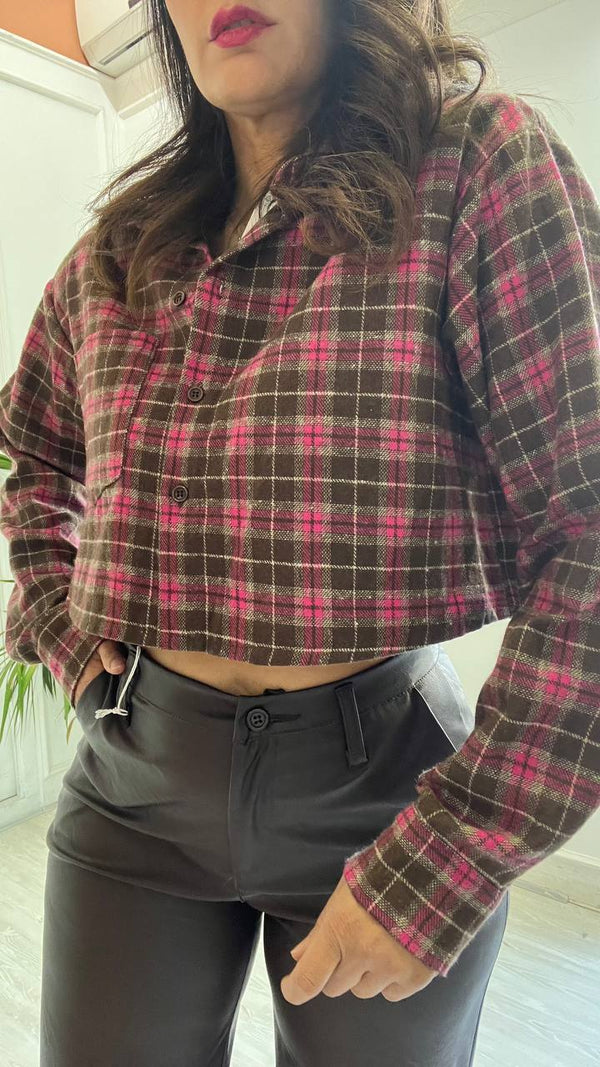 Camicia Crop Rosa&Marrone