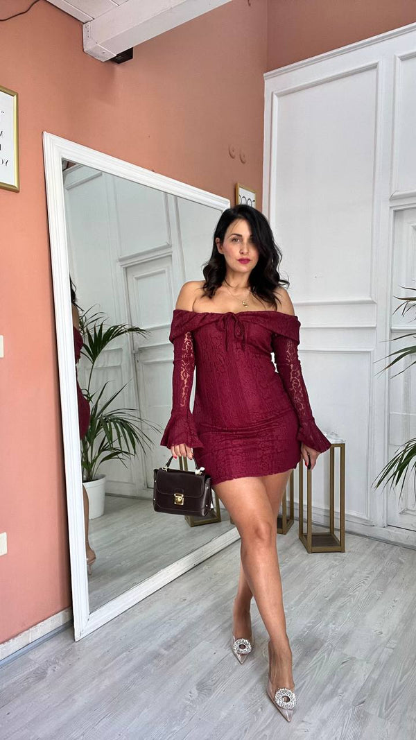 Vestito Corto A Fascia Bordeaux