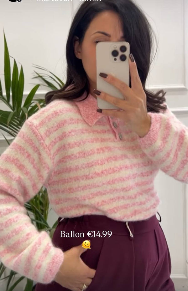 Pull stile  Polo A Righe Rosa