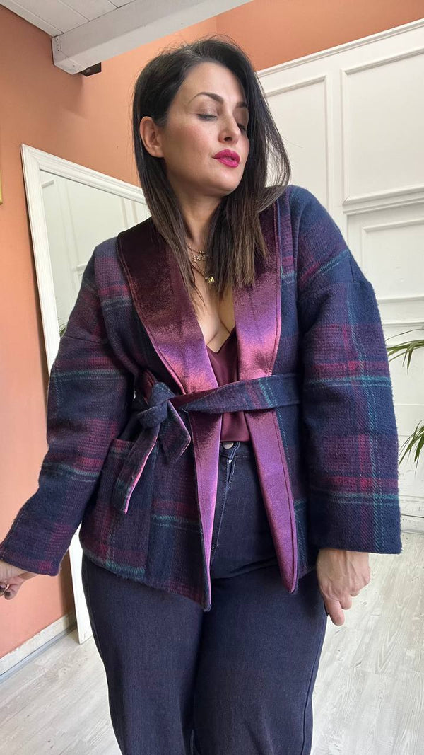 Giacca A Quadri Blu&Bordeaux