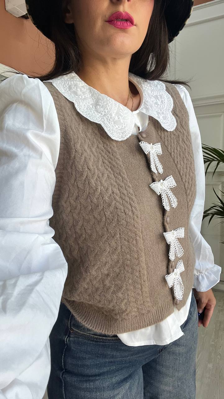 SET CAMICIA + GILET CON FIOCCHI BEJE