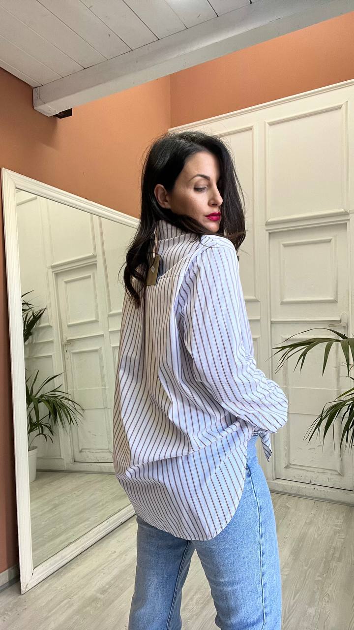 Camicia Bianca A Righe Rosso