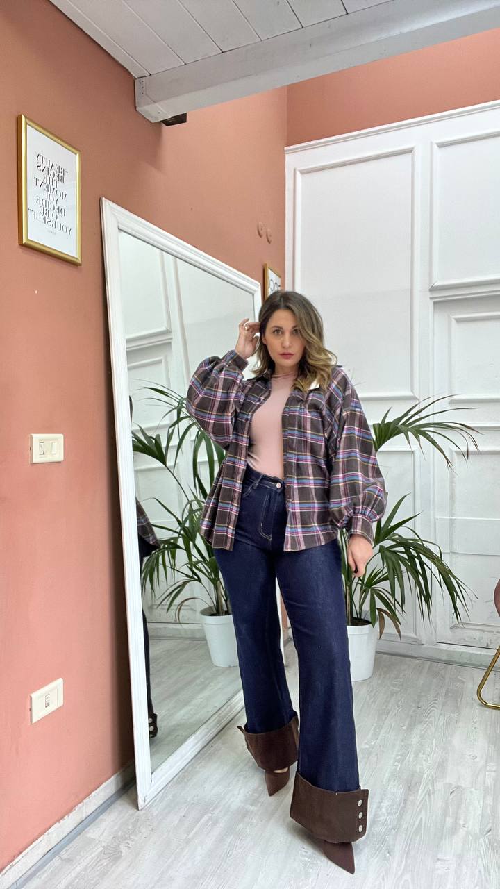 Jeans Con Piegone Marrone