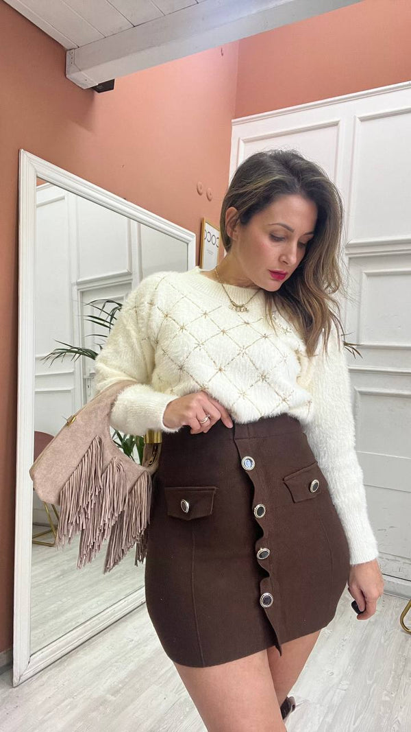 Gonna Marrone Con Bottoni