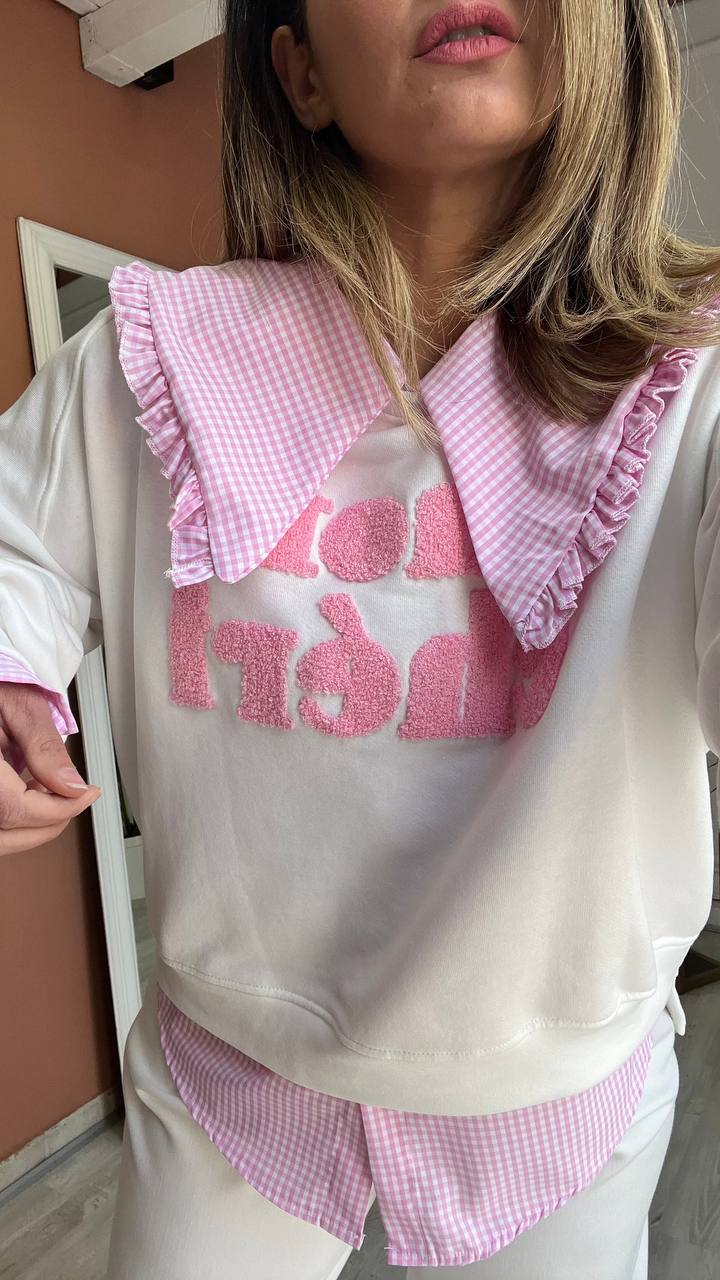 CAMICIA CON COLLETTO BIANCA E ROSA