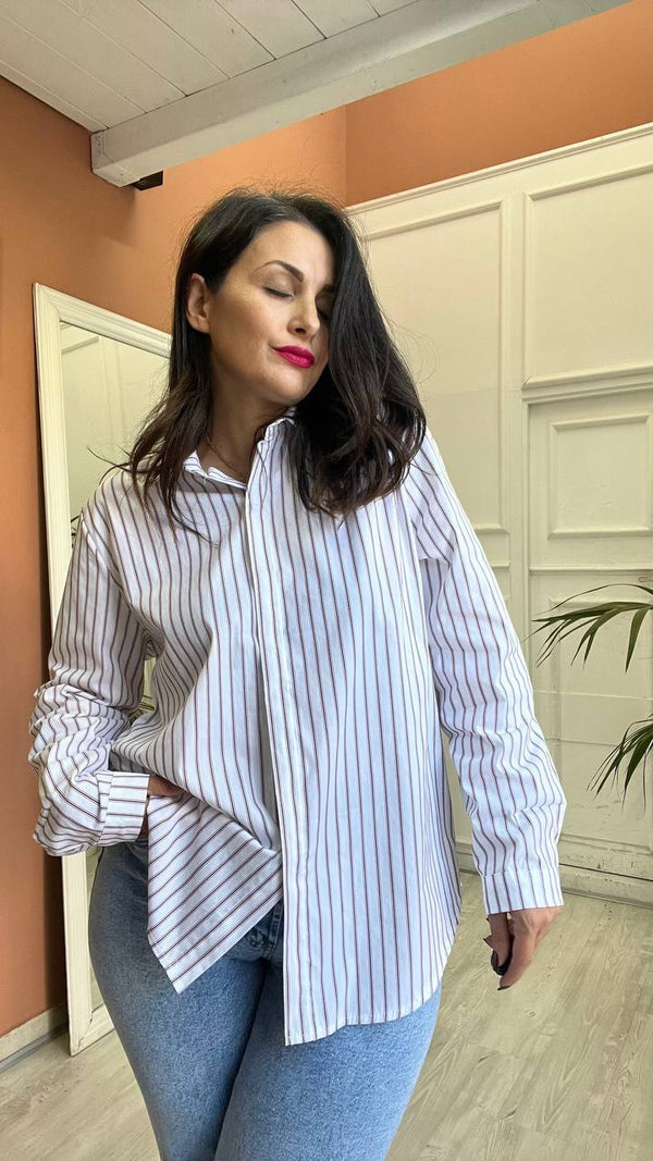 Camicia Bianca A Righe Rosso