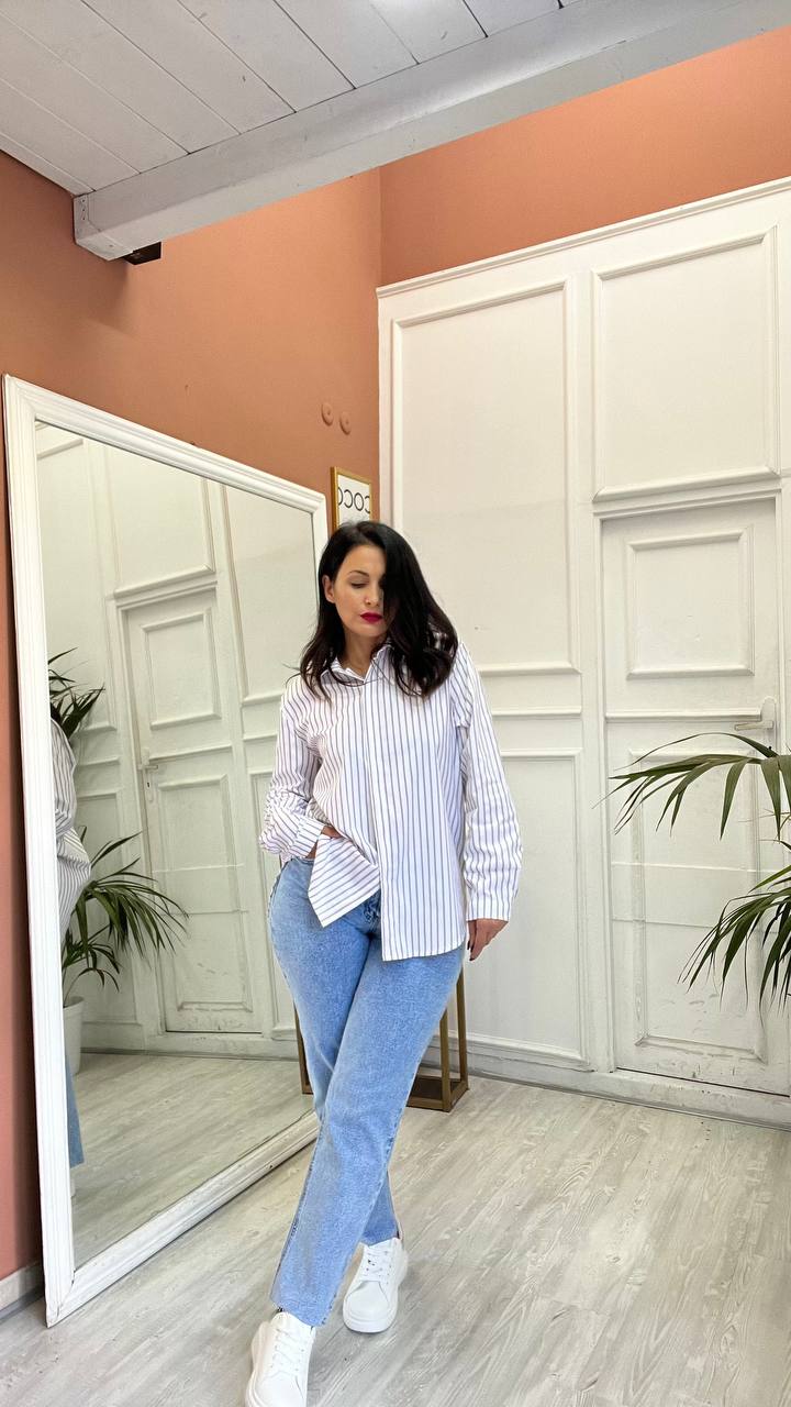 Camicia Bianca A Righe Rosso