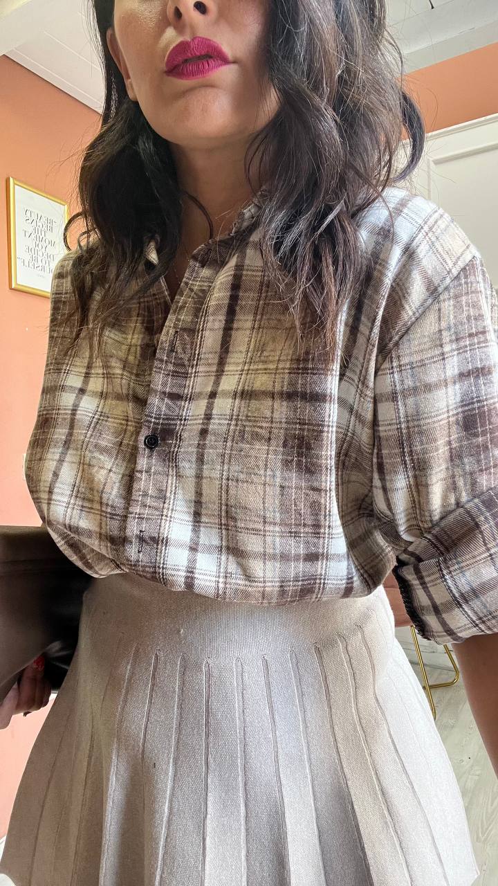 Camicia A Quadri Beige