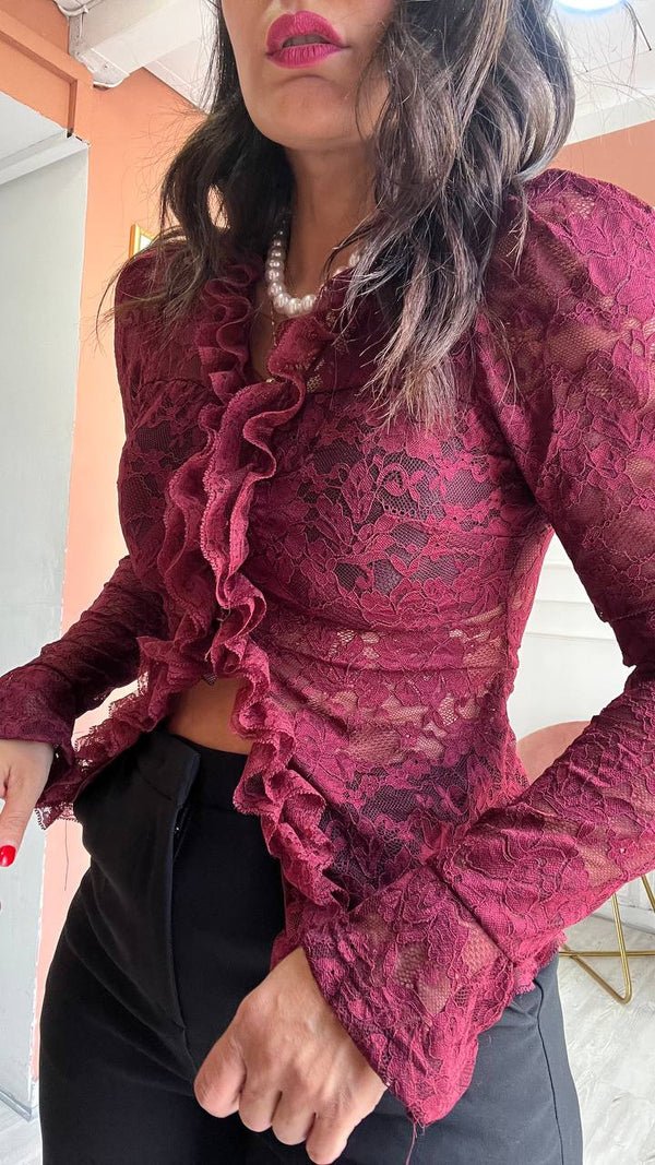 Maglia In Pizzo Bordeaux
