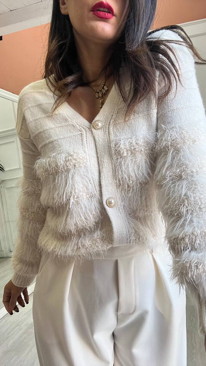 Cardigan Peluche Panna