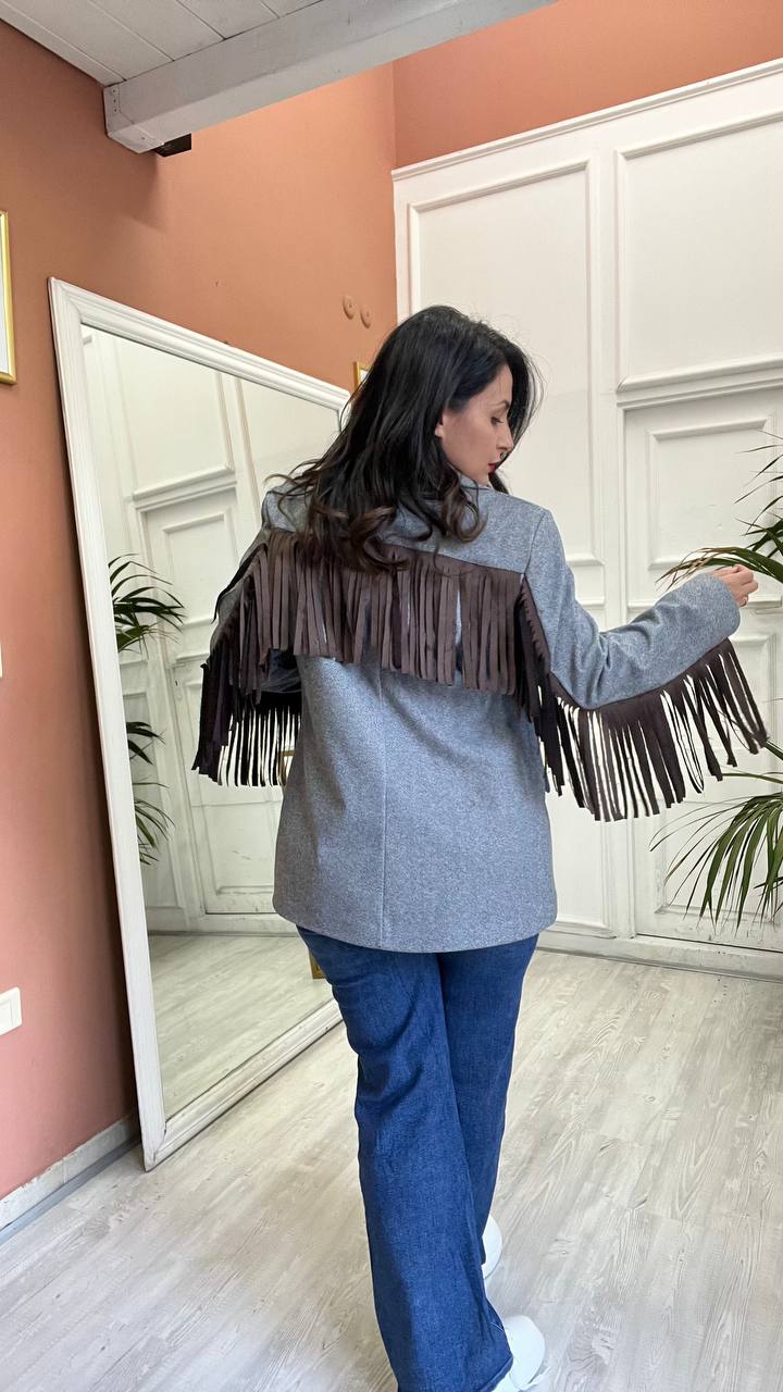 Giacca Con Frange Grigia