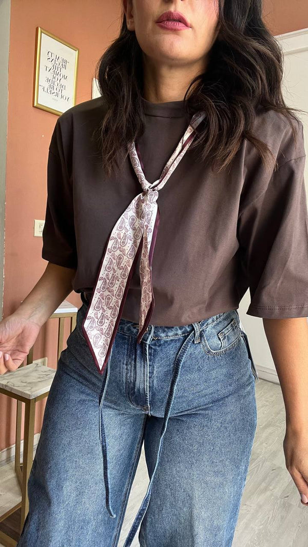 Maglia marrone Con Spalline + Foulard
