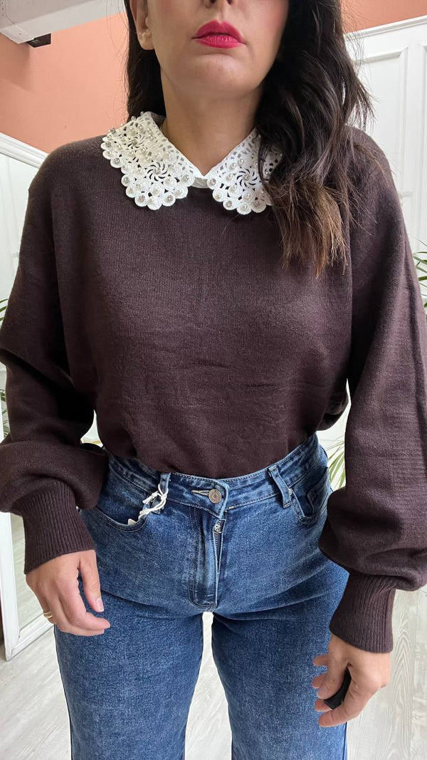 Maglia Marrone Con Colletto