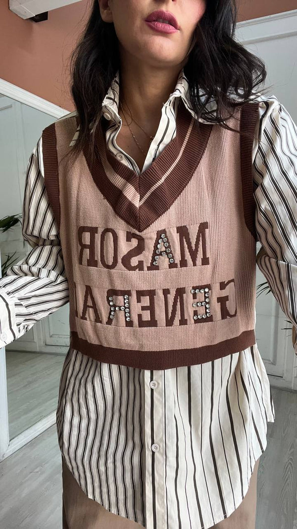 Camicia A Righe Marrone + gilet