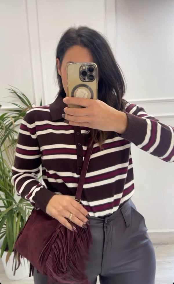 Polo A Righe Marrone&Bordeaux