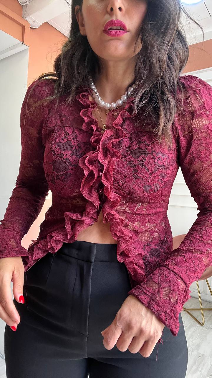 Maglia In Pizzo Bordeaux