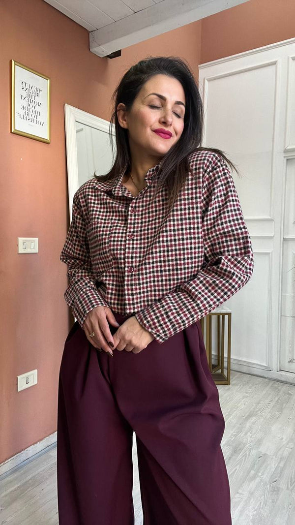 Camicia Crop A Quadretti Bordeaux