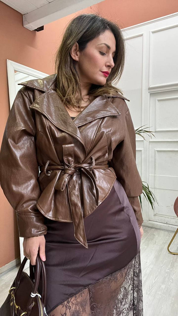 Chiodo Di Pelle Marrone