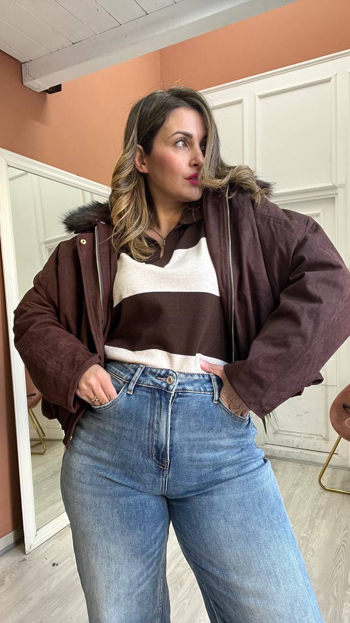 Bomber in camoscio marrone