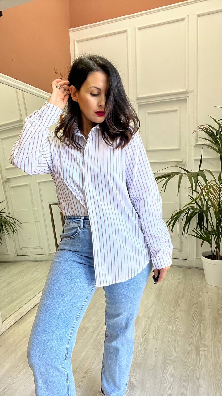 Camicia Bianca A Righe Rosso